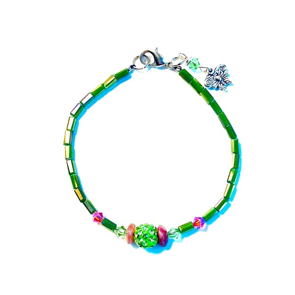 Hand Crafted Jewelry - Pink and Green Swarovski Glass Bracelet
